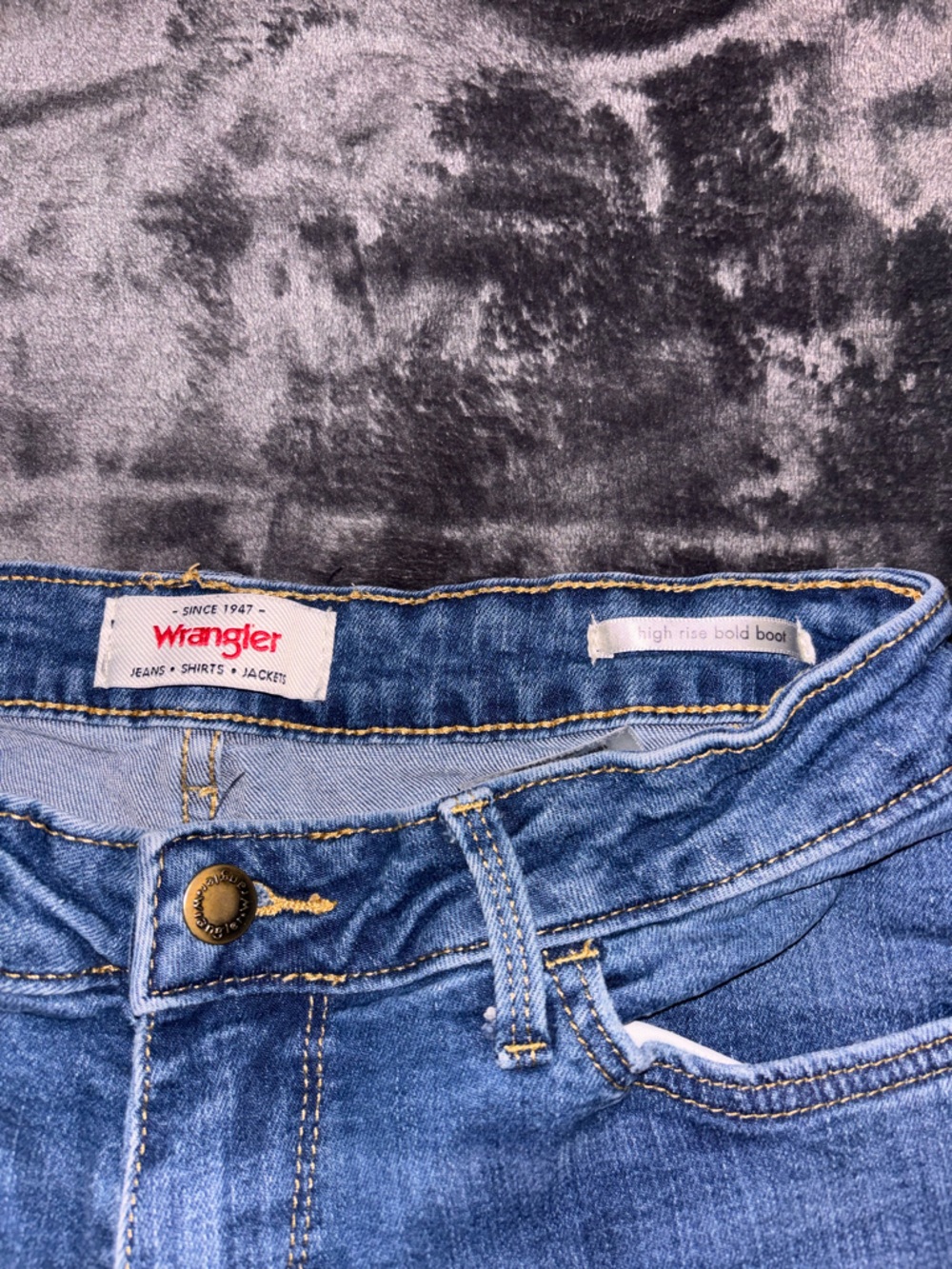 Wrangler Blue Denim Jeans with Gold Stitching
